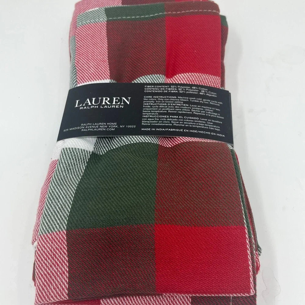 Ralph Lauren Tablecloth 60x84 & 4 Napkins Red Green White Buffalo Check Plaid